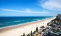 Surfers Paradise Beach white sand beach and ocean with waves.