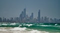 Surfers Paradise. City view, beach and kitesurfer, Gold Coast, Queensland, Australia. Royalty Free Stock Photo