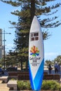 Commonwealth Games countdown clock shaped as a surfboard is four meters tall and stands at the beach end of Cavill Ave