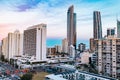 Surfers Paradise QLD Australia - 9 July 2023: Highrise buildings, apartment blocks and upmarket hotels that form the Gold Coast Royalty Free Stock Photo