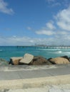 Surfers paradise and the sand pumping jetty along the seaway of goldcoast in queensland - australia Royalty Free Stock Photo