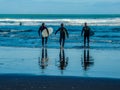 Surfers on Piha Beach, Auckland, New Zealand