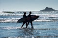 Surfers at sunset