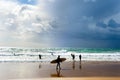 Surfers surfboards beach group Portugal