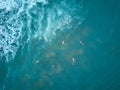 Surfers swim to big wave Royalty Free Stock Photo