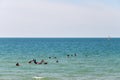 Surfers in water. Tel Aviv, Israel Royalty Free Stock Photo