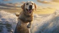 Surfing Adventure Begins Close-Up of a Funny Smiling Labrador Retriever Dog - Generative AI