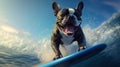 Surfing Adventure Close-Up Illustration of a Smiling French Bulldog Dog - Generative AI