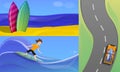 Surfing banner set, cartoon style