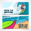 Surfing banners set vector design illustration