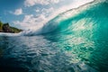 Surfing barrel wave in ocean. Breaking crystal wave and sun light Royalty Free Stock Photo