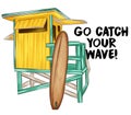 SURFING BEACH AND SEA ILLUSTRATION - CATCHING WAVES