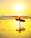 Surfing beach sunset people Portugal Royalty Free Stock Photo