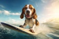 Surfing Beagle Bliss: Cute Canine Hangs Ten with Style - Generative AI