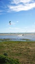 Surfing in the big rain pond on the beach of Castelldefels