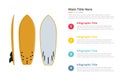 Surfing board equipment infographics template with 4 points of free space text description - vector Royalty Free Stock Photo