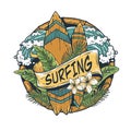 Surfing board. Hawaii surfboard, surf for tiki bar