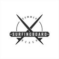 surfing board logo vintage vector illustration template icon design. surf symbol with x concept retro typography style Royalty Free Stock Photo