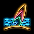 Surfing Board On Seaside neon glow icon illustration