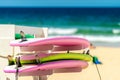 Surfing boards in a row Royalty Free Stock Photo