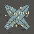 Surfing in California typography for design clothes, t-shirts, vintage apparel. Royalty Free Stock Photo