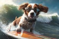 Surfing Canine with Stylish Shades on a Longboard, Generative Ai