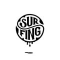 Surfing circle lettering with ink white Vector illustration