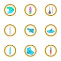 Surfing club icons set, cartoon style