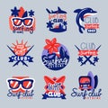 Surfing club logo templates set, surf club emblem, windsurfing badge collection