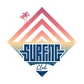 Surfing Club - vintage label. California west coast surfers. Pacific Ocean team. Illustration for surf board design with gradient