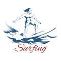 Surfing Emblem with Surfer Riding on a Board