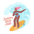 Surfing girl with lettering quote about summer state of mind