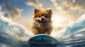 Surfing Happiness Close-Up Illustration of a Happy Pomeranian Dog - Generative AI