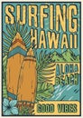 Surfing hawaii, aloha beach summer surf poster