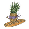 Surfing hawaii pineapple on surf bord for print Royalty Free Stock Photo