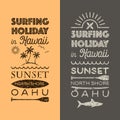 Surfing holiday in Hawaii emblems