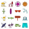 Surfing icons doodle set