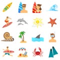 Surfing Icons Flat Set