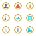 Surfing icons set, cartoon style