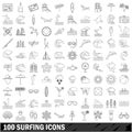 100 surfing icons set, outline style Royalty Free Stock Photo