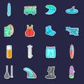 Surfing icons set vector sticker