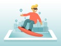Surfing Internet, communicating onlain and finding useful information using mobile devices, design flat style vector