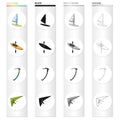 Surfing, kayak with an oar, an ice climber of an alpinist, a sport hang glider. Extreme sport set collection icons in Royalty Free Stock Photo