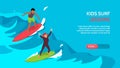 Surfing Kids Isometric Banner