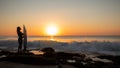 Surfing lifestyle. Silhouette of surfer girl with surfboard on the beach. Golden sunset time. Bali, Indonesia Royalty Free Stock Photo