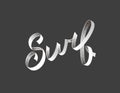 Surfing logo. Surf calligraphy, typography element, t-shirt graphics. Vector illustration. Volumetric letters