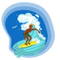 Surfing man conquering a wave isolated vector image
