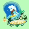 Surfing man conquering a wave logo vector image