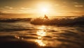 Surfing men catch waves at sunset beach generated by AI