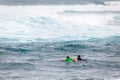 Surfing Paddling at Sunset Beach Hawaii Royalty Free Stock Photo